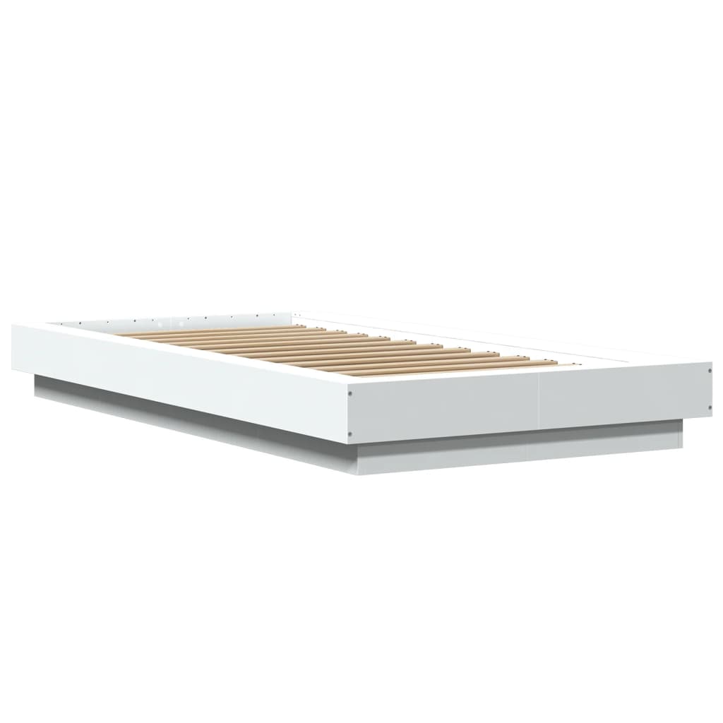 Sengeramme Med Led-Lys Hvit 100X200 Cm Konstruert Tre