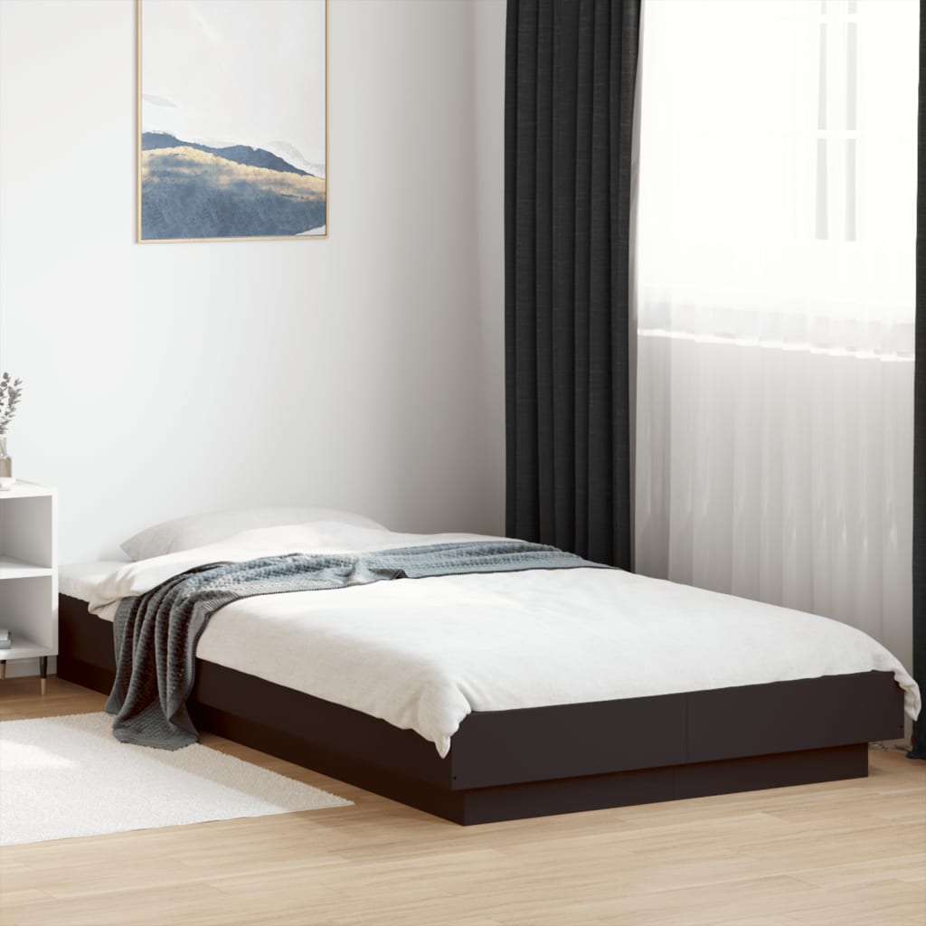 Sengeramme Med Led-Lys Svart 100X200 Cm Konstruert Tre