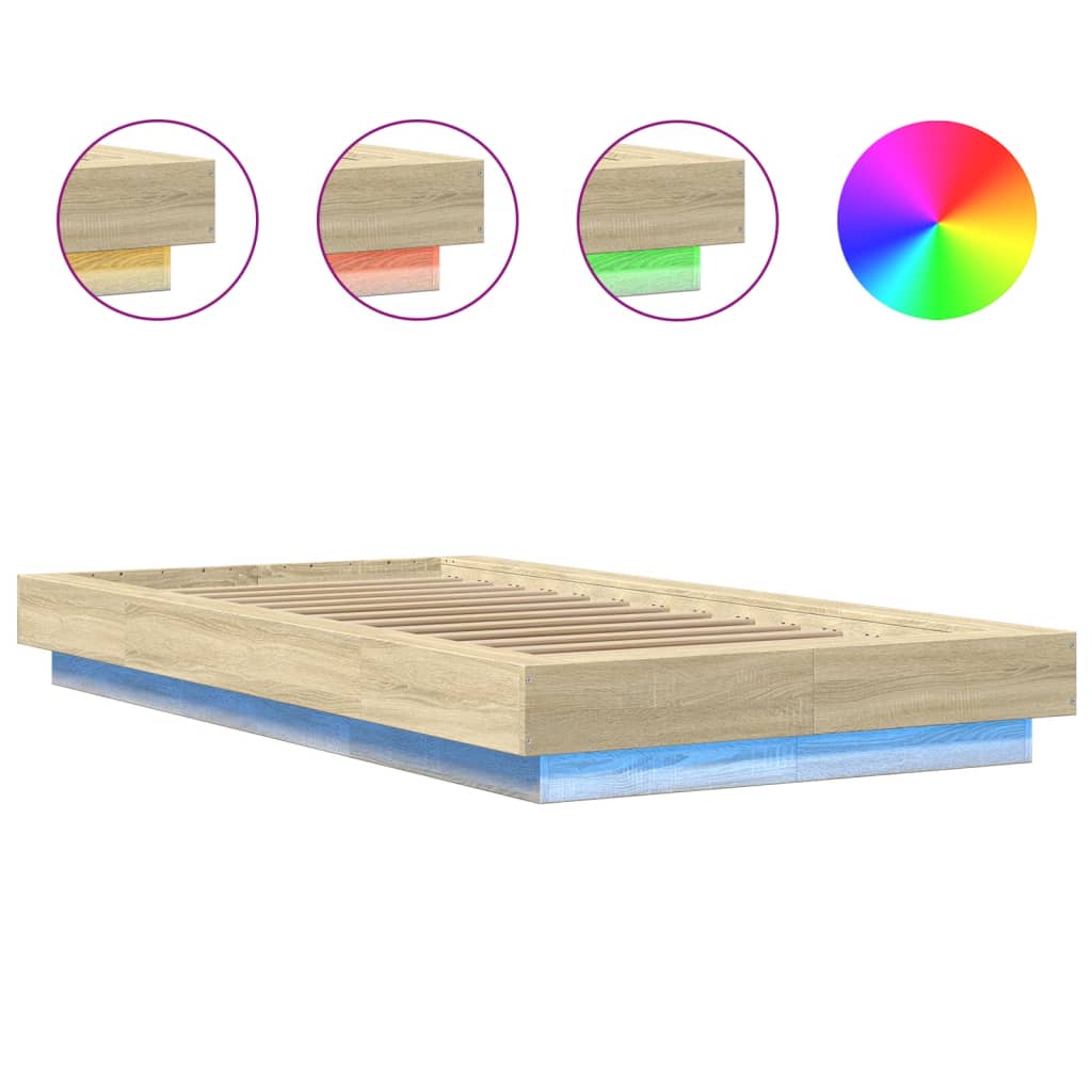 Sengeramme Med Led-Lys Sonoma Eik 100X200 Cm Konstruert Tre