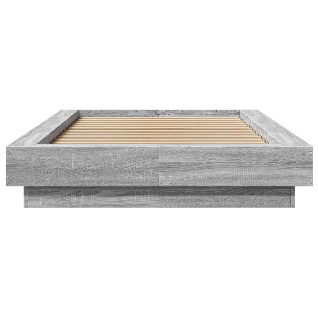 Sengeramme Med Led-Lys Grå Sonoma 100X200 Cm Konstruert Tre