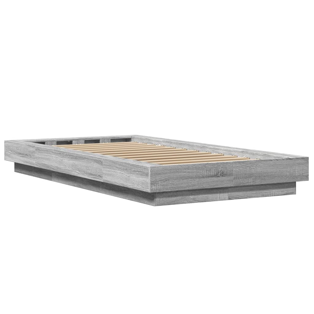 Sengeramme Med Led-Lys Grå Sonoma 100X200 Cm Konstruert Tre