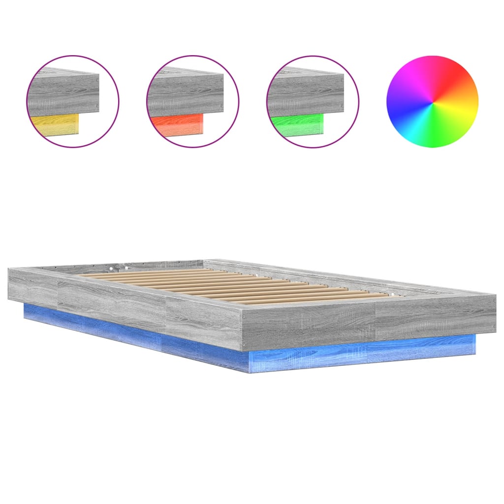 Sengeramme Med Led-Lys Grå Sonoma 100X200 Cm Konstruert Tre