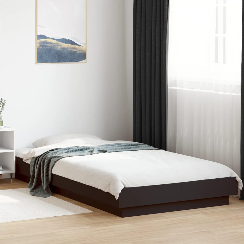 Sengeramme Med Led-Lys Svart 90X200 Cm Konstruert Tre