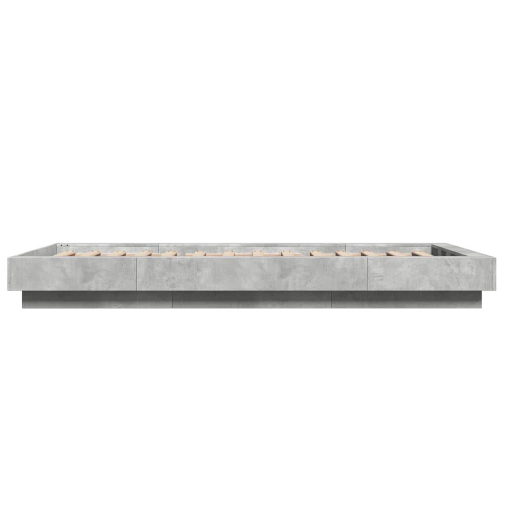 Sengeramme Med Led-Lys Betonggrå 90X200 Cm Konstruert Tre
