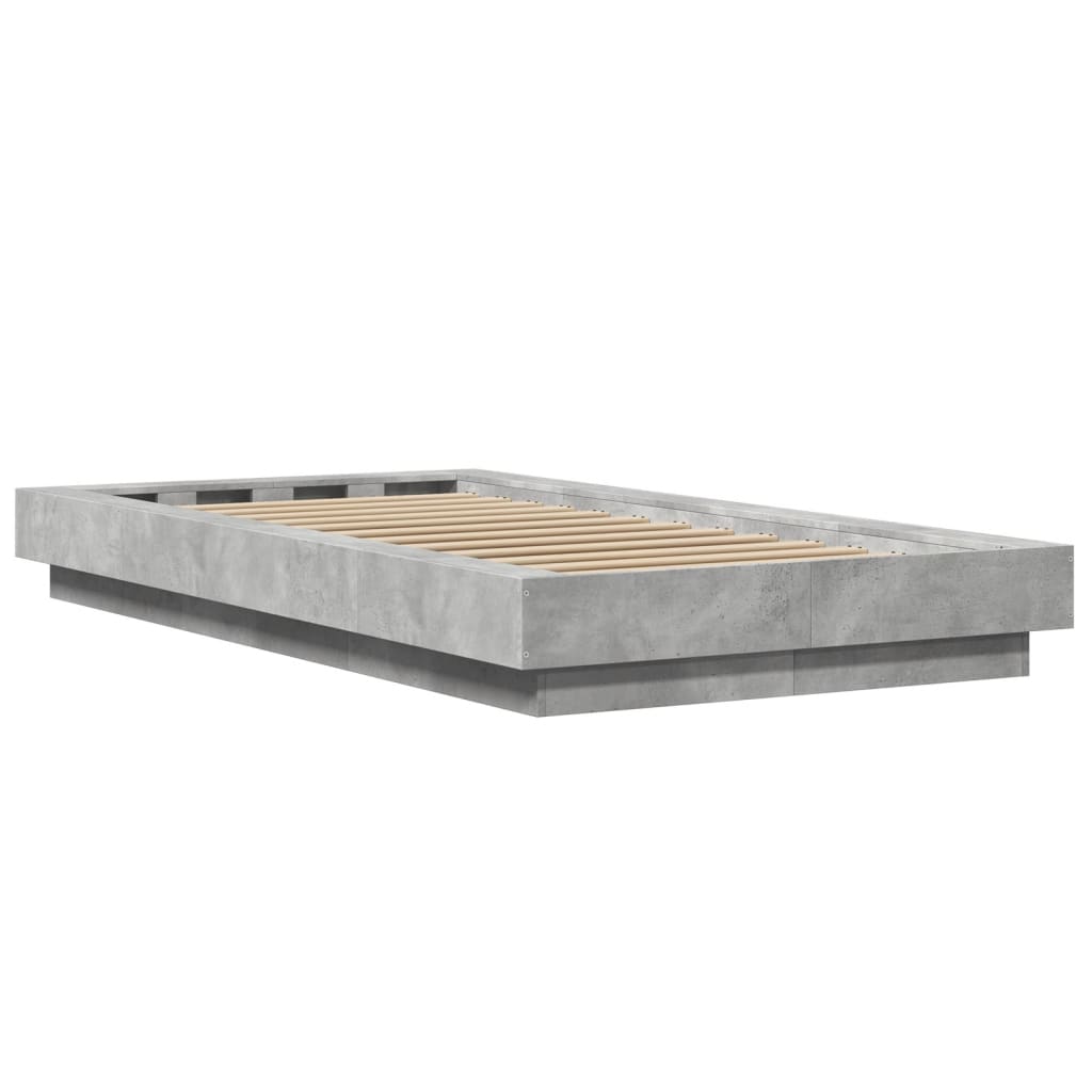 Sengeramme Med Led-Lys Betonggrå 90X200 Cm Konstruert Tre