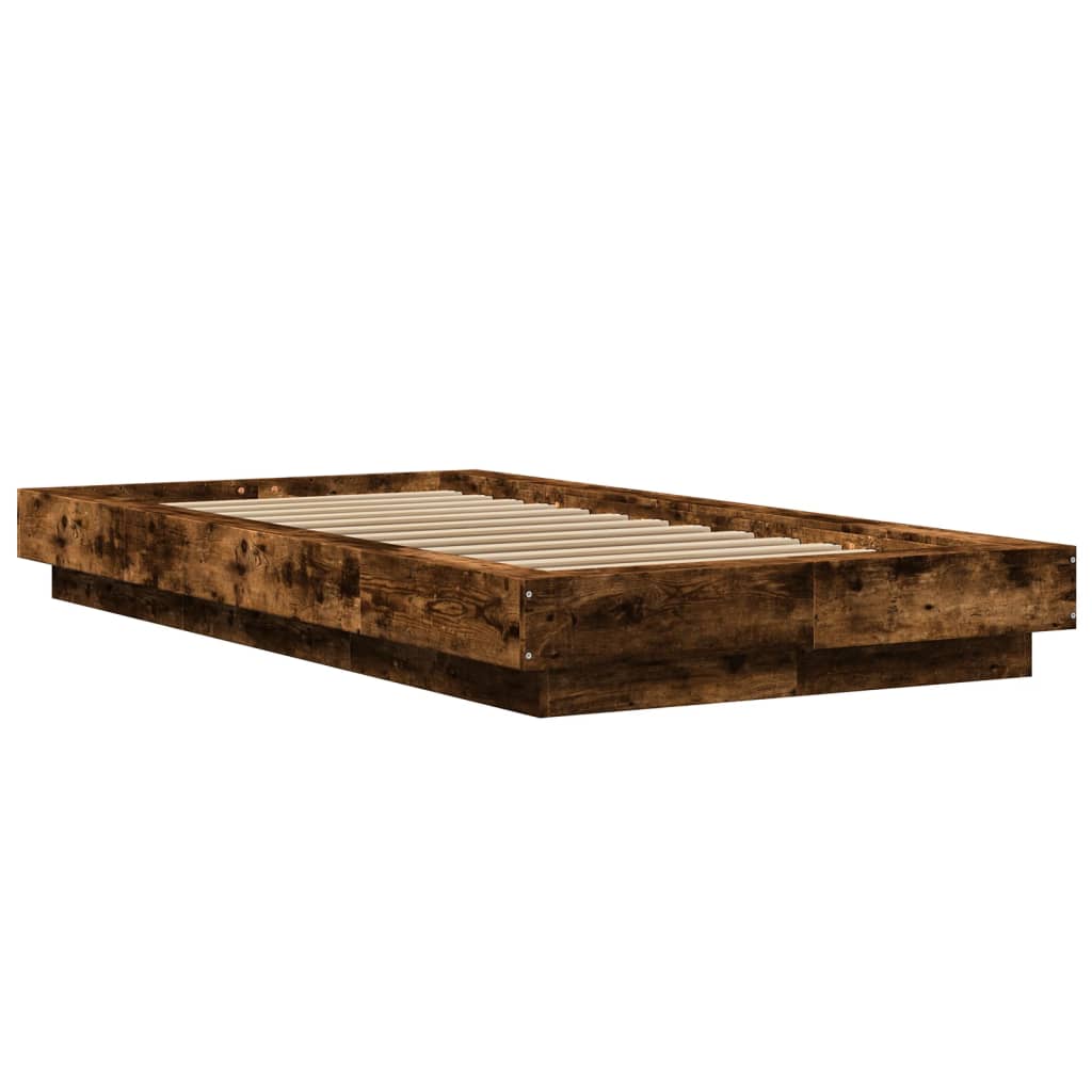 Sengeramme Med Led-Lys Røkt Eik 90X200 Cm Konstruert Tre