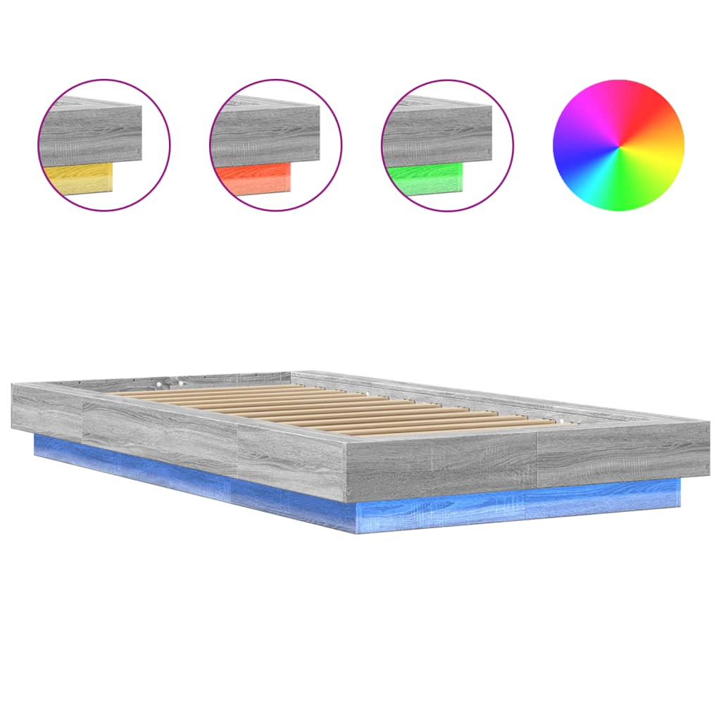 Sengeramme Med Led-Lys Grå Sonoma 90X200 Cm Konstruert Tre