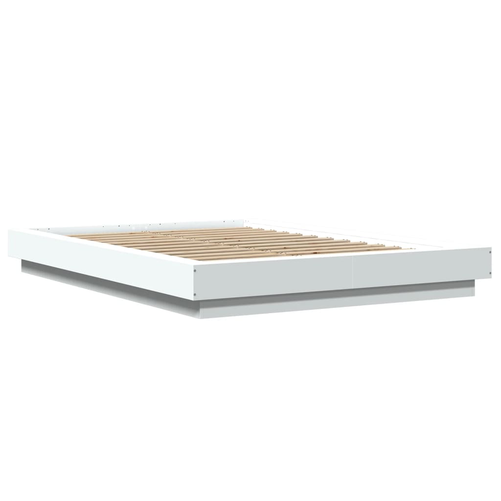Sengeramme Med Led-Lys Hvit 140X190 Cm Konstruert Tre