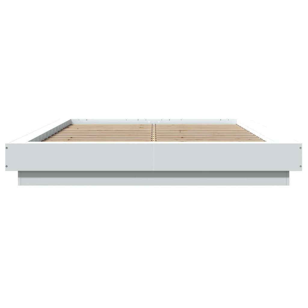 Sengeramme Med Led-Lys Hvit 140X190 Cm Konstruert Tre