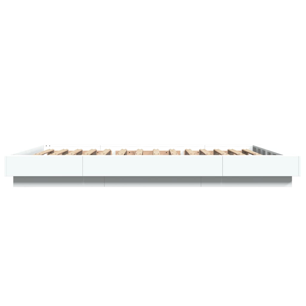 Sengeramme Med Led-Lys Hvit 140X190 Cm Konstruert Tre