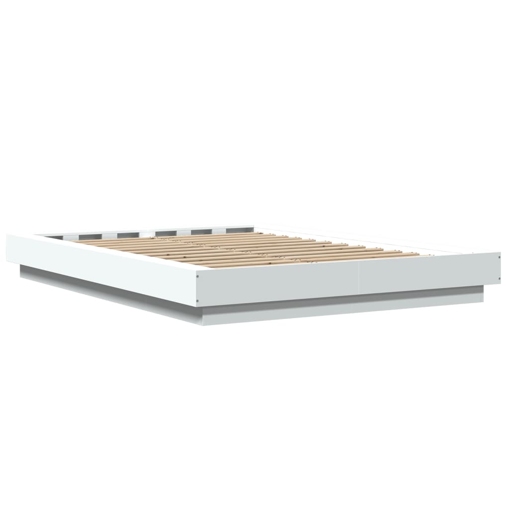 Sengeramme Med Led-Lys Hvit 140X190 Cm Konstruert Tre