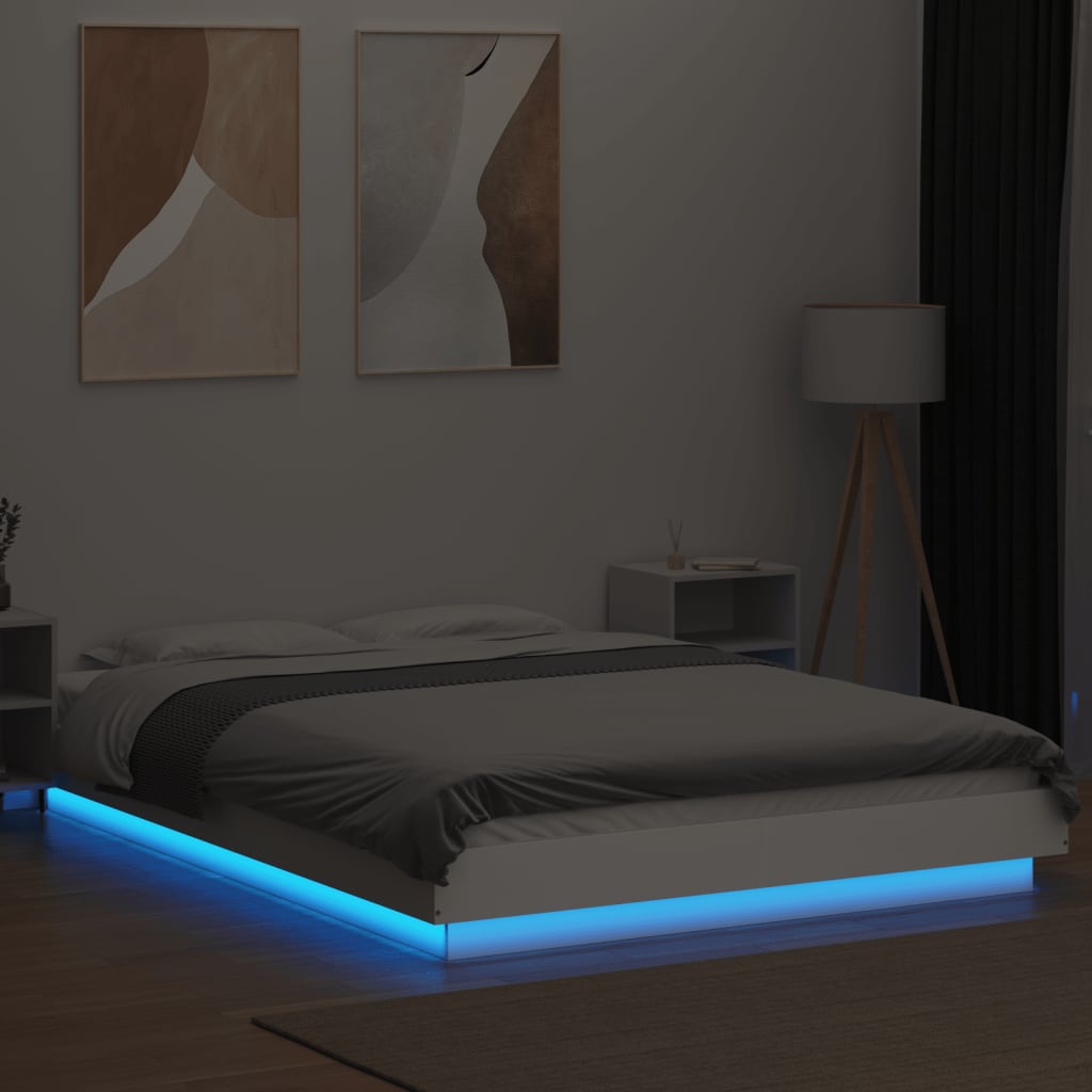 Sengeramme Med Led-Lys Hvit 120X190 Cm Konstruert Tre