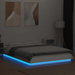 Sengeramme Med Led-Lys Hvit 120X190 Cm Konstruert Tre