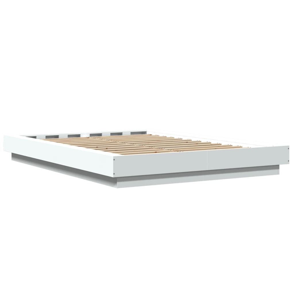 Sengeramme Med Led-Lys Hvit 120X190 Cm Konstruert Tre