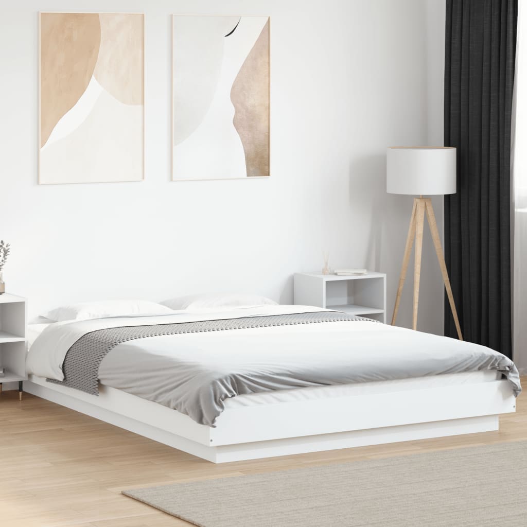 Sengeramme Med Led-Lys Hvit 120X190 Cm Konstruert Tre