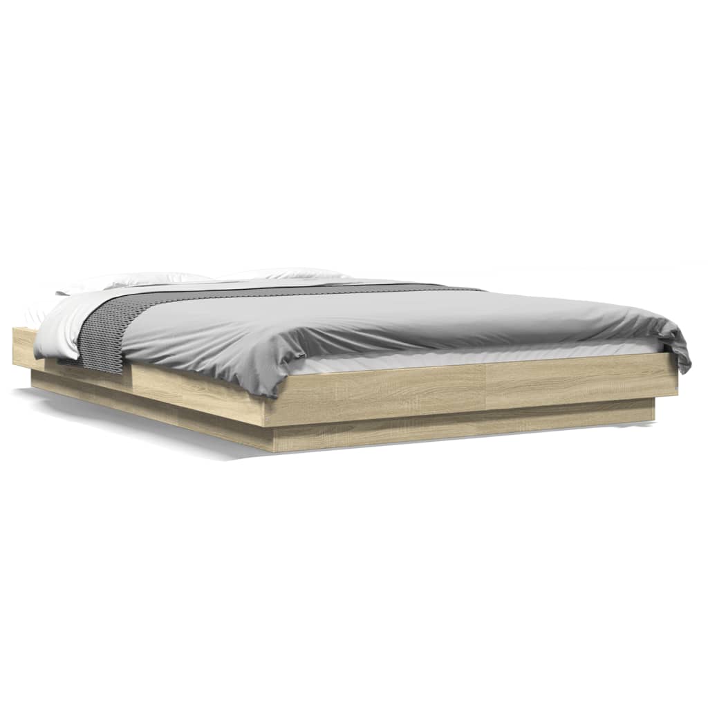 Sengeramme Med Led-Lys Sonoma Eik 120X190 Cm Konstruert Tre