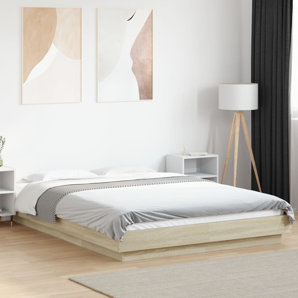 Sengeramme Med Led-Lys Sonoma Eik 120X190 Cm Konstruert Tre