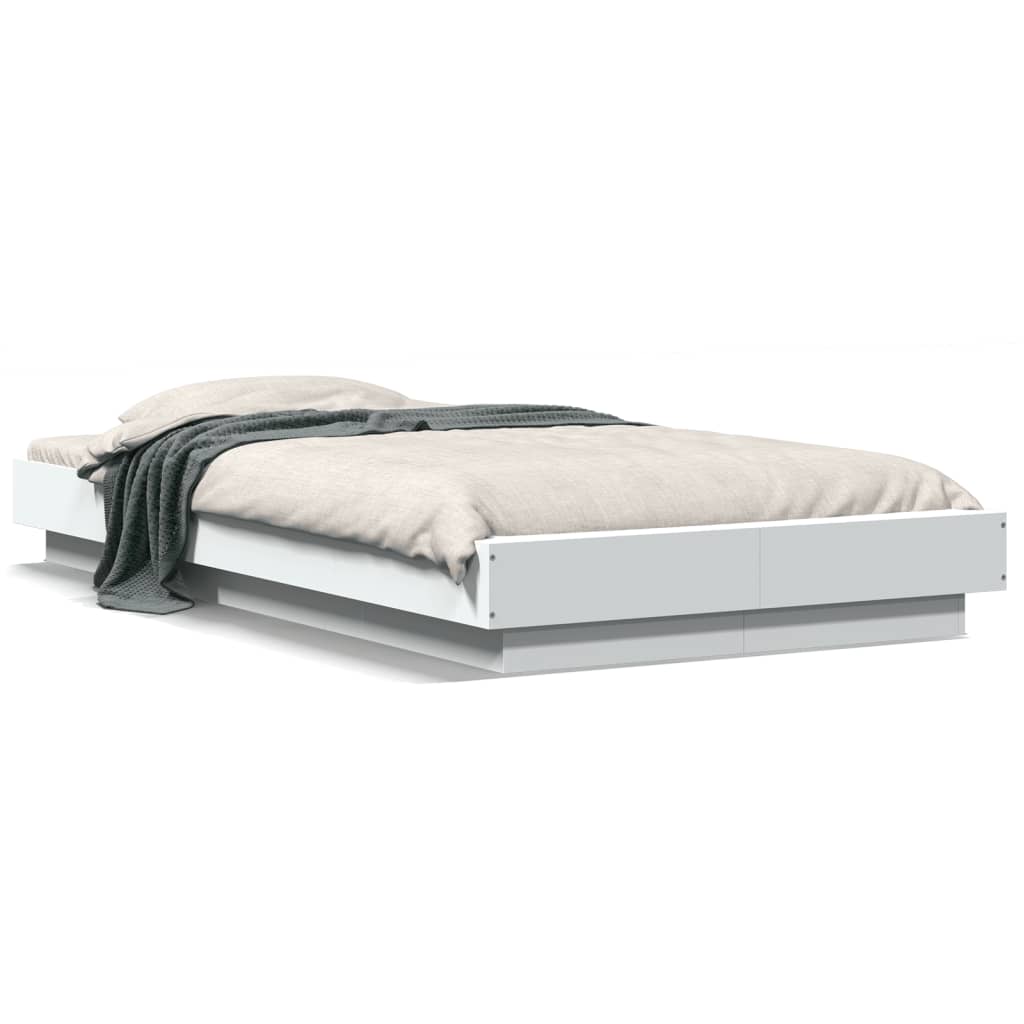 Sengeramme Med Led-Lys Hvit 90X190 Cm Konstruert Tre