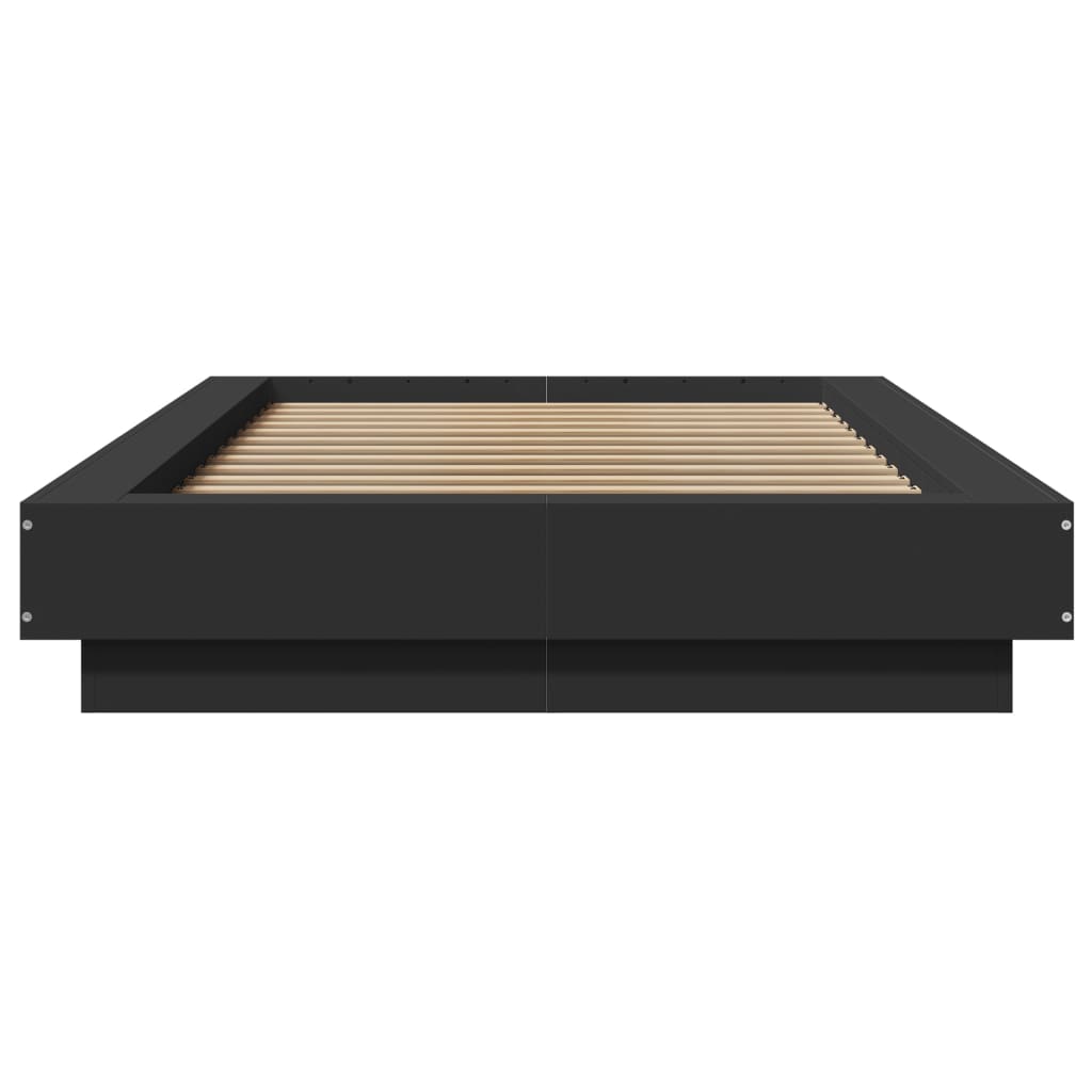 Sengeramme Med Led-Lys Svart 90X190 Cm Konstruert Tre