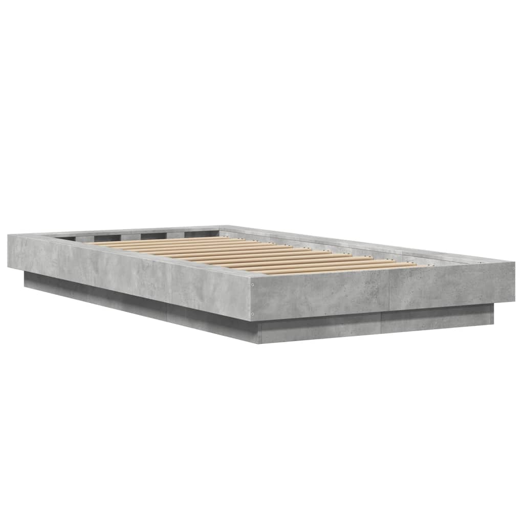 Sengeramme Med Led-Lys Betonggrå 90X190 Cm Konstruert Tre