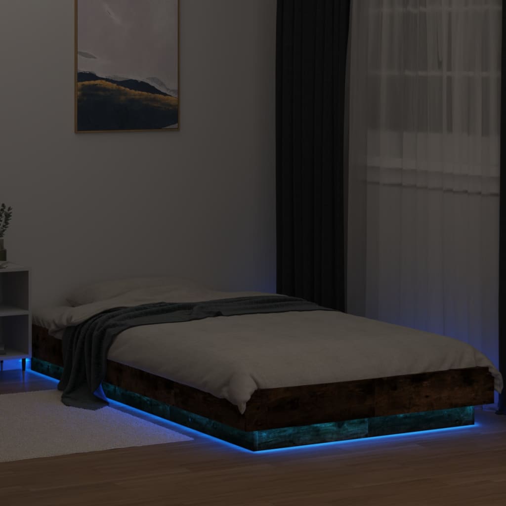 Sengeramme Med Led-Lys Røkt Eik 90X190 Cm Konstruert Tre