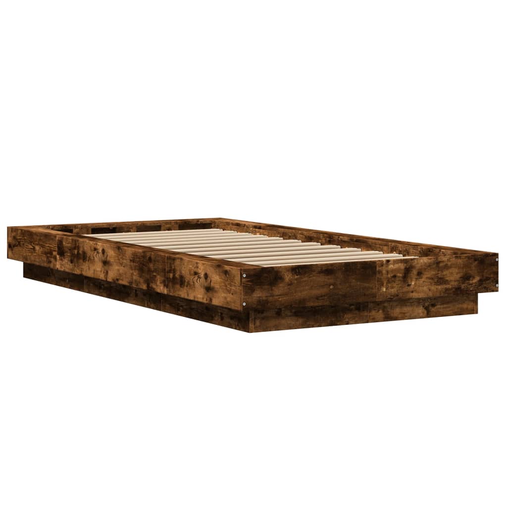 Sengeramme Med Led-Lys Røkt Eik 90X190 Cm Konstruert Tre