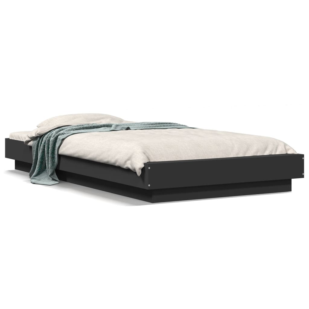 Sengeramme Med Led-Lys Svart 75X190 Cm Konstruert Tre