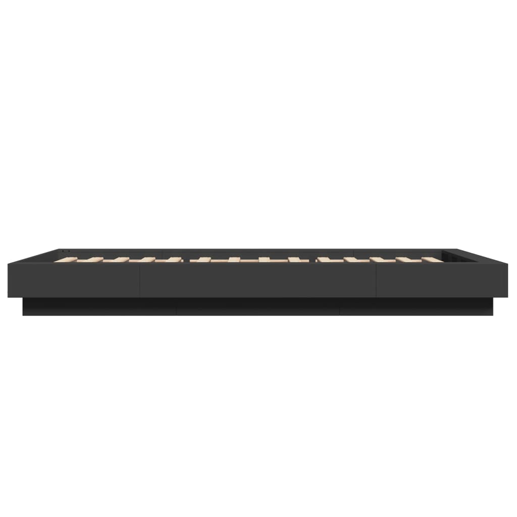Sengeramme Med Led-Lys Svart 75X190 Cm Konstruert Tre