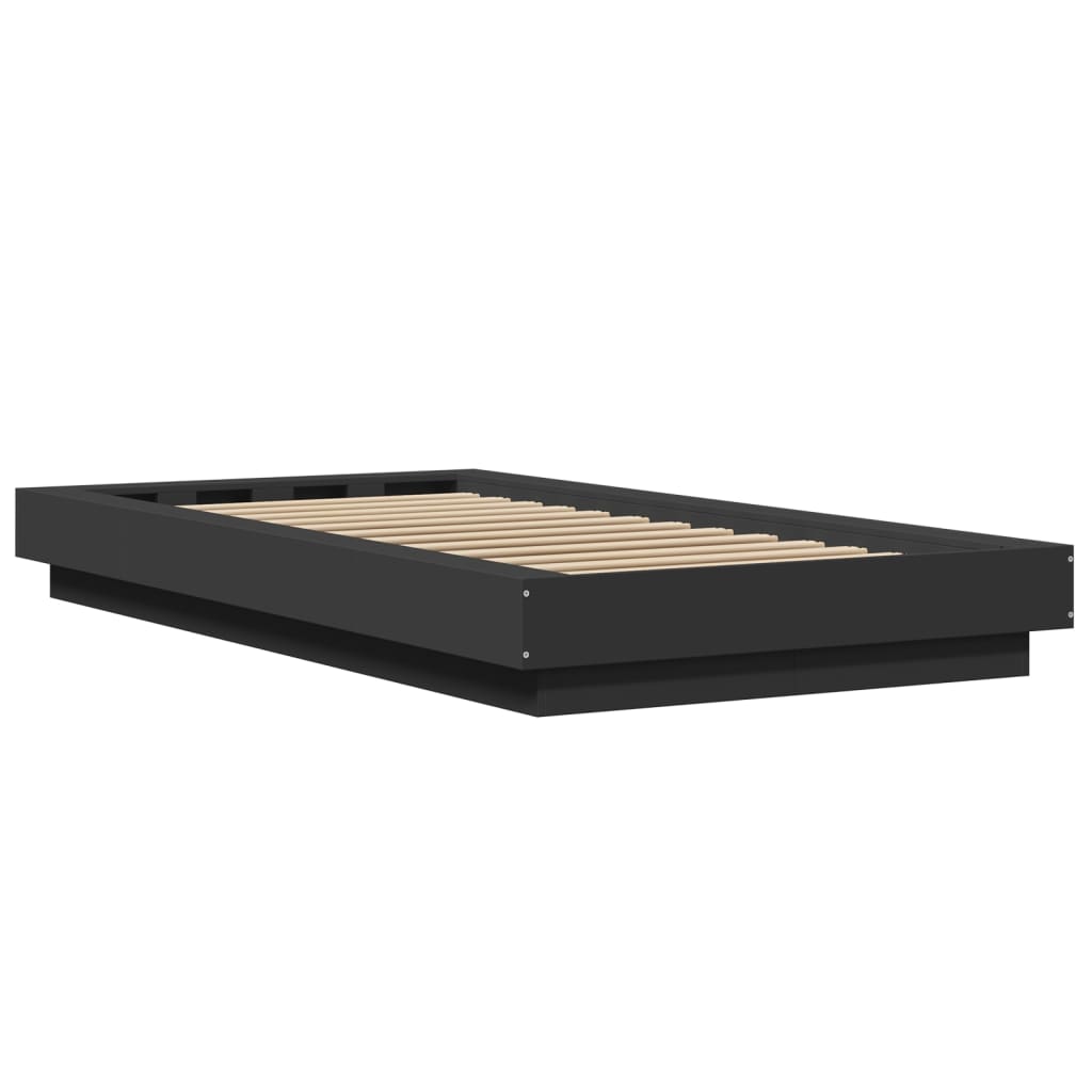Sengeramme Med Led-Lys Svart 75X190 Cm Konstruert Tre