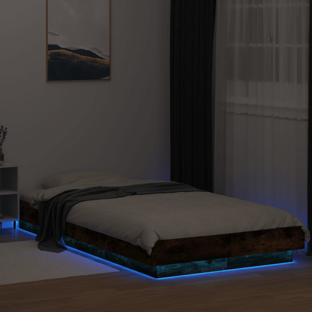Sengeramme Med Led-Lys Røkt Eik 75X190 Cm Konstruert Tre