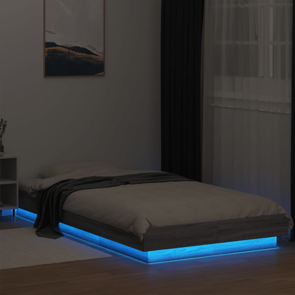 Sengeramme Med Led-Lys Grå Sonoma 75X190 Cm Konstruert Tre