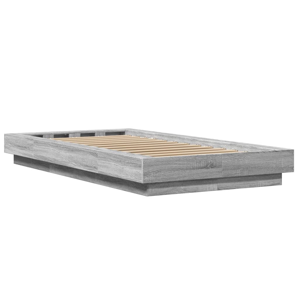 Sengeramme Med Led-Lys Grå Sonoma 75X190 Cm Konstruert Tre