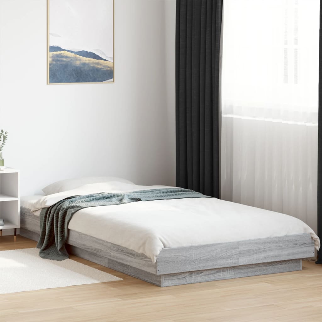 Sengeramme Med Led-Lys Grå Sonoma 75X190 Cm Konstruert Tre