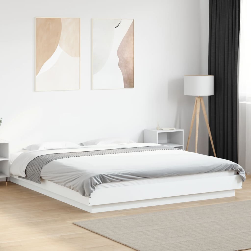 Sengeramme Hvit 160X200 Cm Konstruert Tre