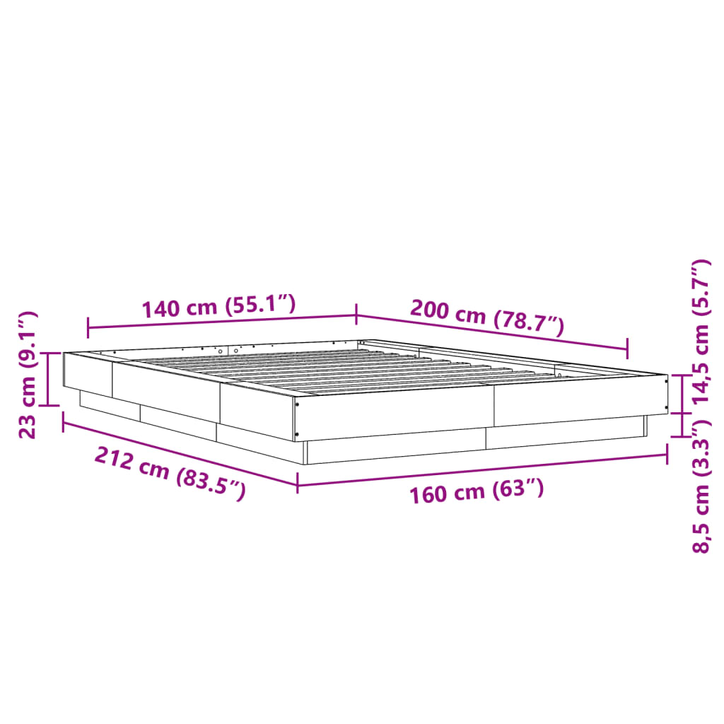 Sengeramme Hvit 140X200 Cm Konstruert Tre