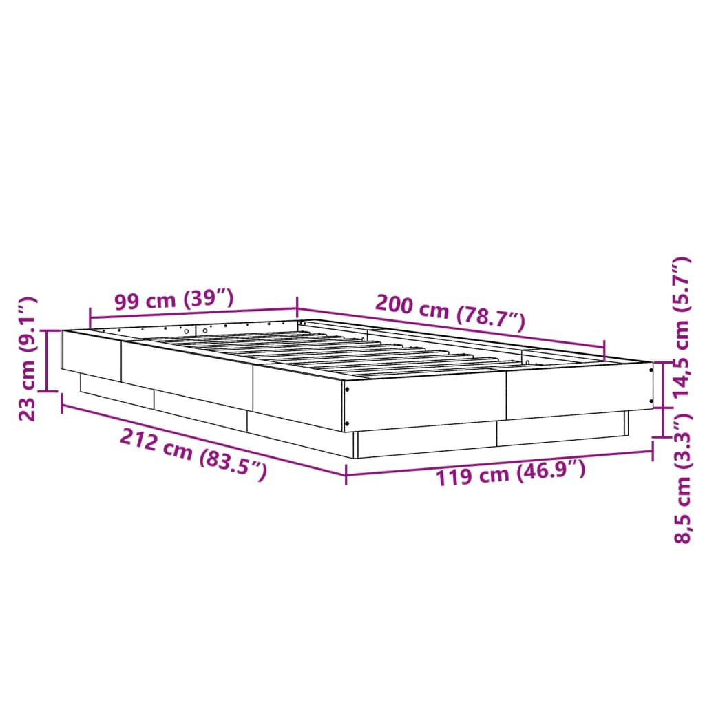 Sengeramme Hvit 100X200 Cm Konstruert Tre