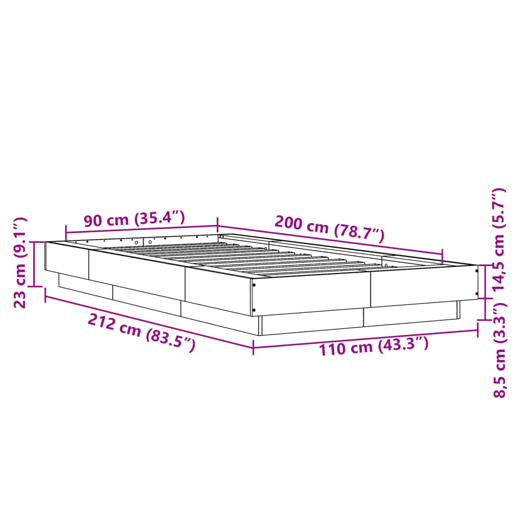 Sengeramme Hvit 90X200 Cm Konstruert Tre