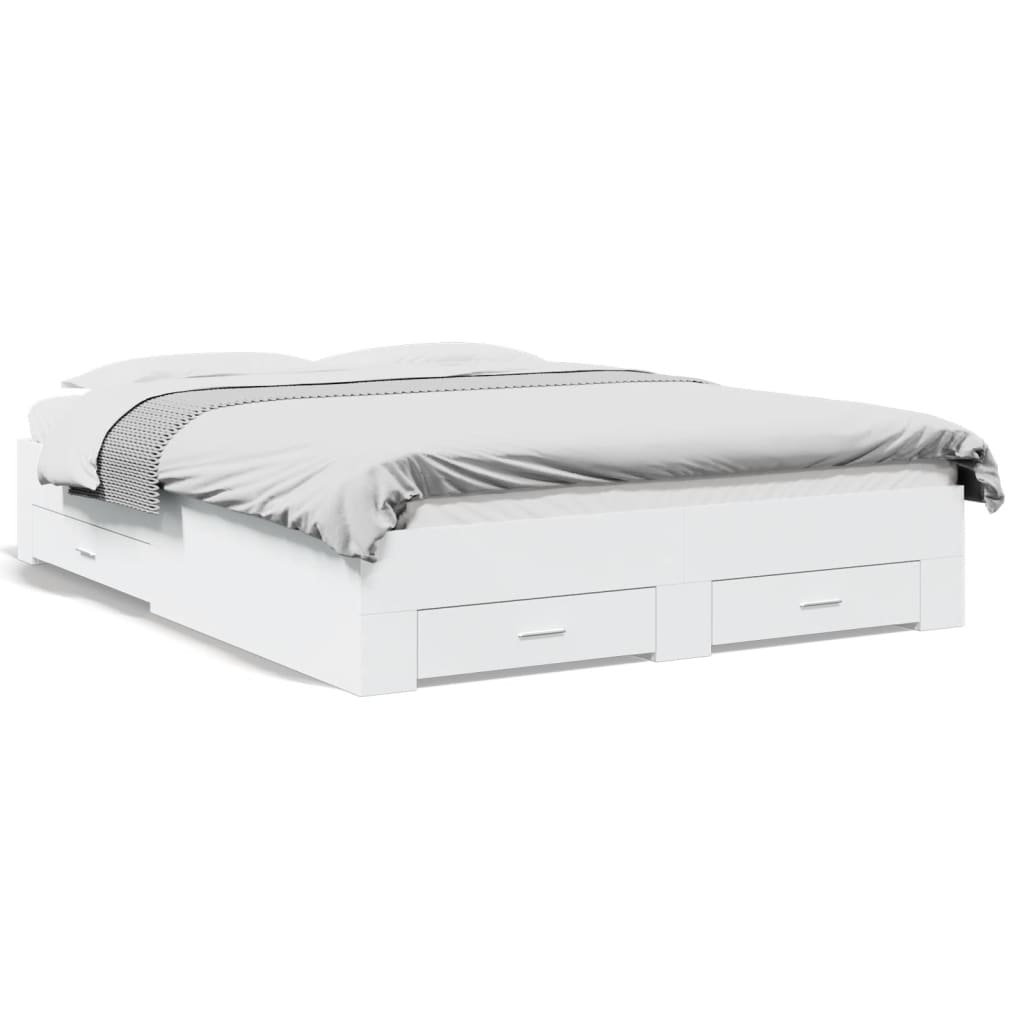 Sengeramme Med Skuffer Hvit 160X200 Cm Konstruert Tre