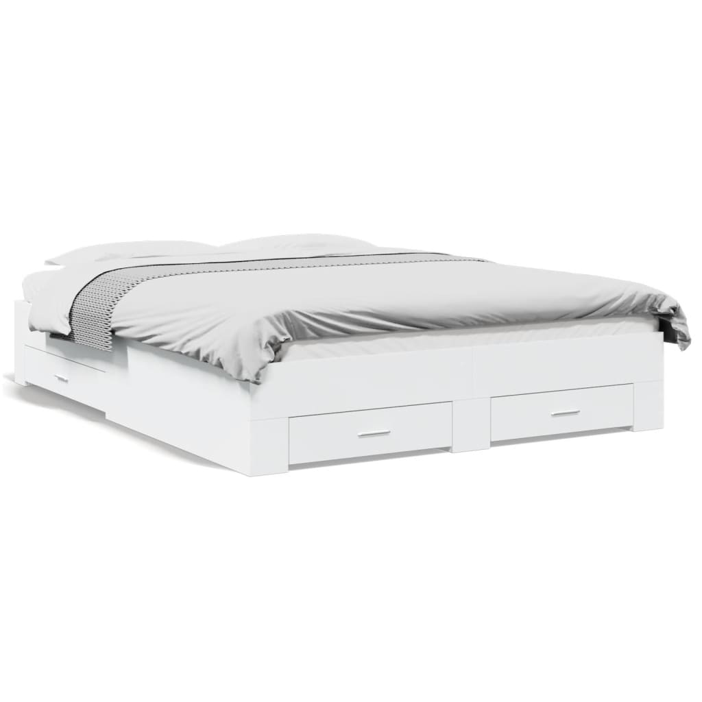 Sengeramme Høyglans Hvit 140X200 Cm Konstruert Tre