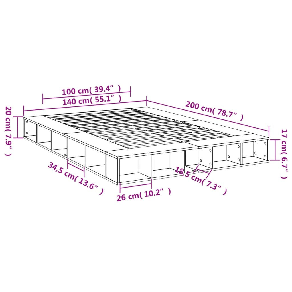 Sengeramme Sonoma Eik 140X200 Cm Konstruert Tre