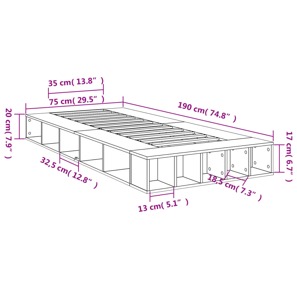 Sengeramme Hvit 75X190 Cm Konstruert Tre