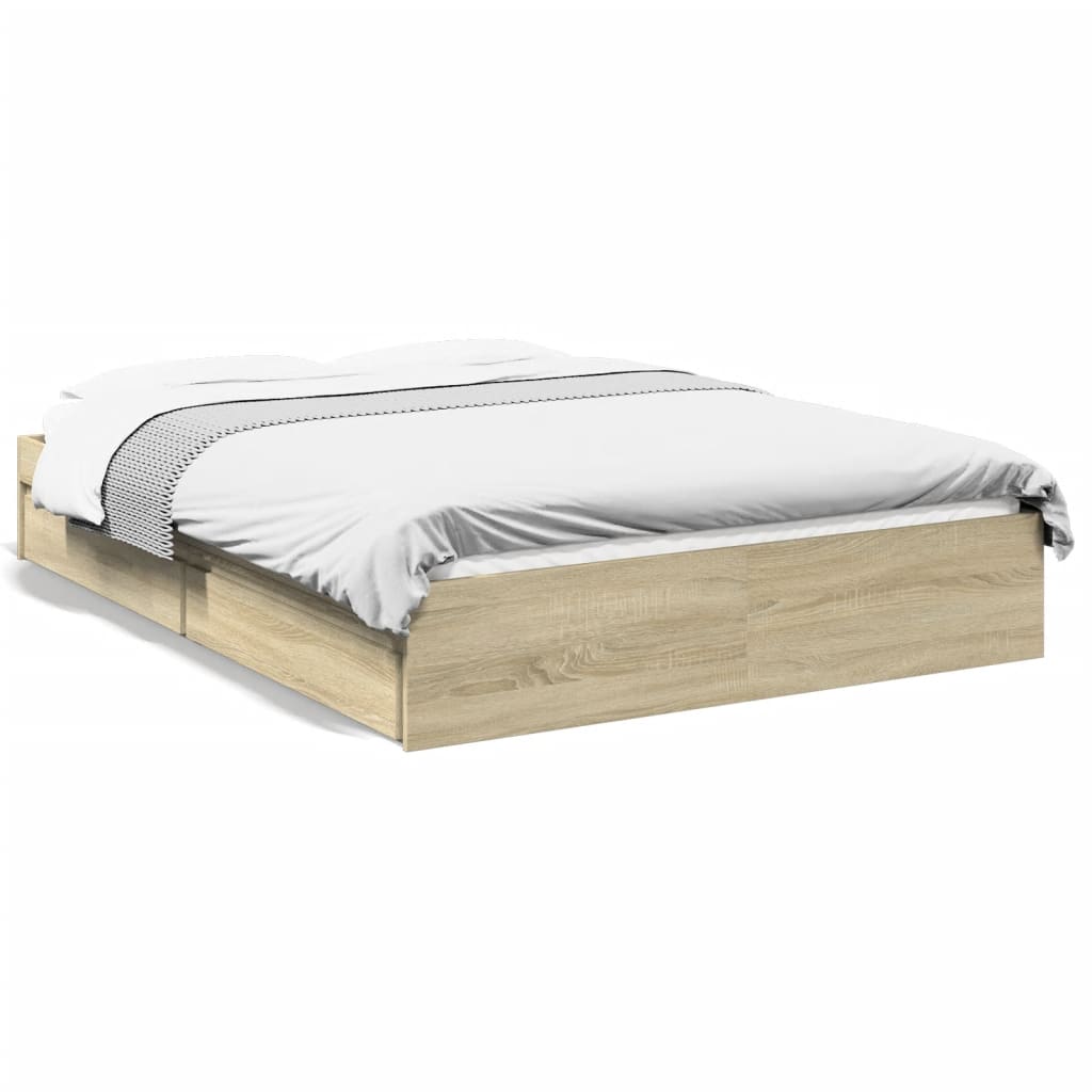 Sengeramme Med Skuffer Sonoma Eik 140X200 Cm Konstruert Tre