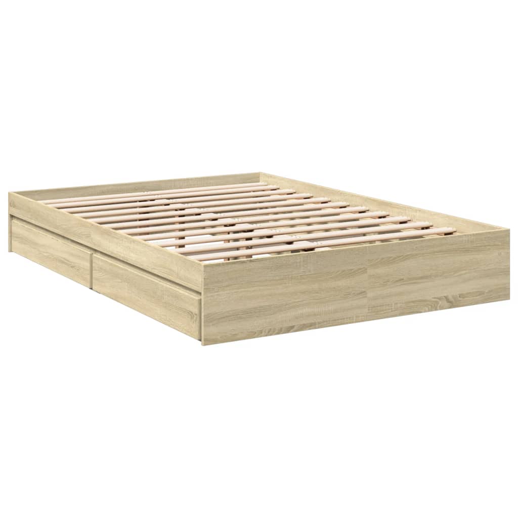 Sengeramme Med Skuffer Sonoma Eik 140X200 Cm Konstruert Tre