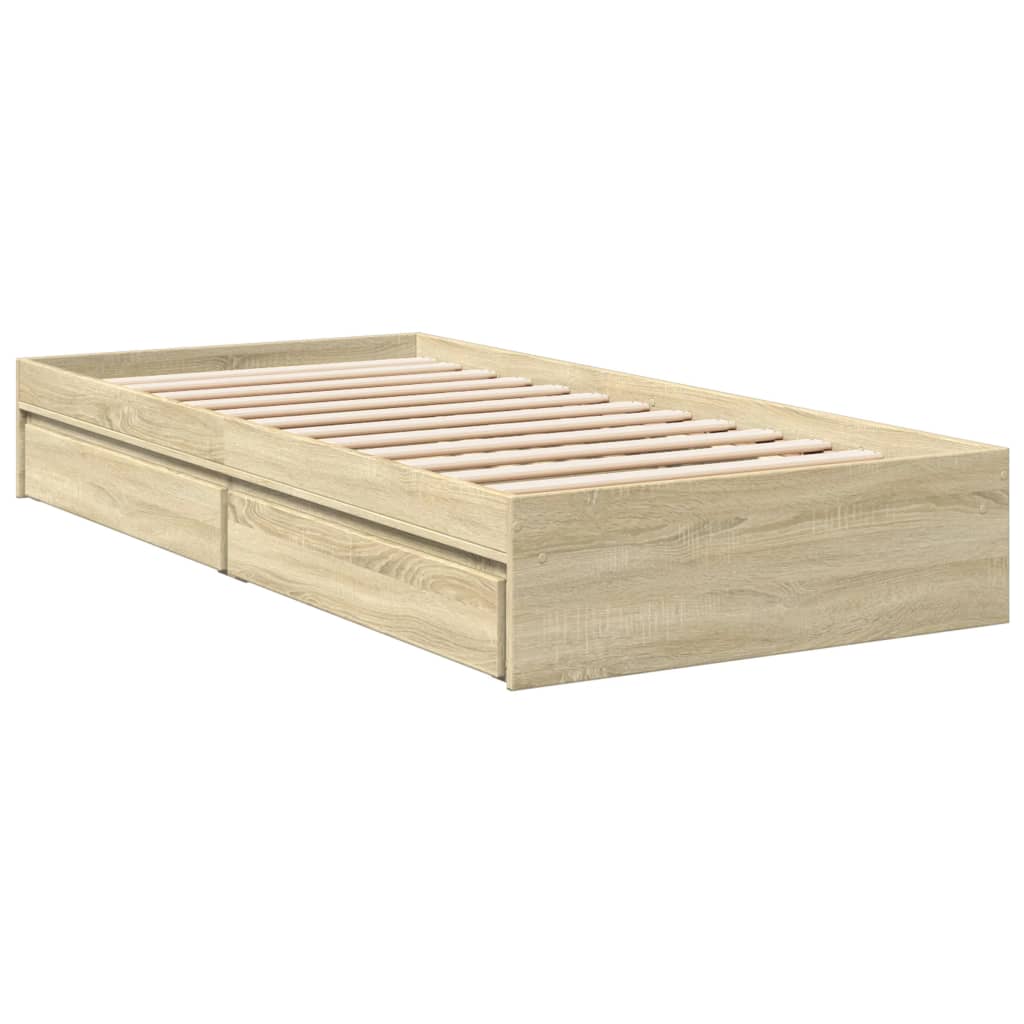 Sengeramme Med Skuffer Sonoma Eik 90X200 Cm Konstruert Tre