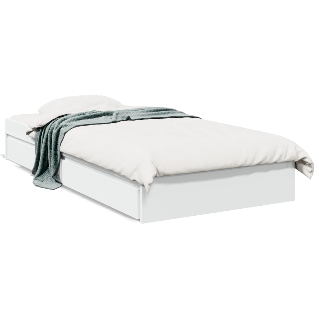 Sengeramme Med Skuffer Hvit 75X190 Cm Konstruert Tre