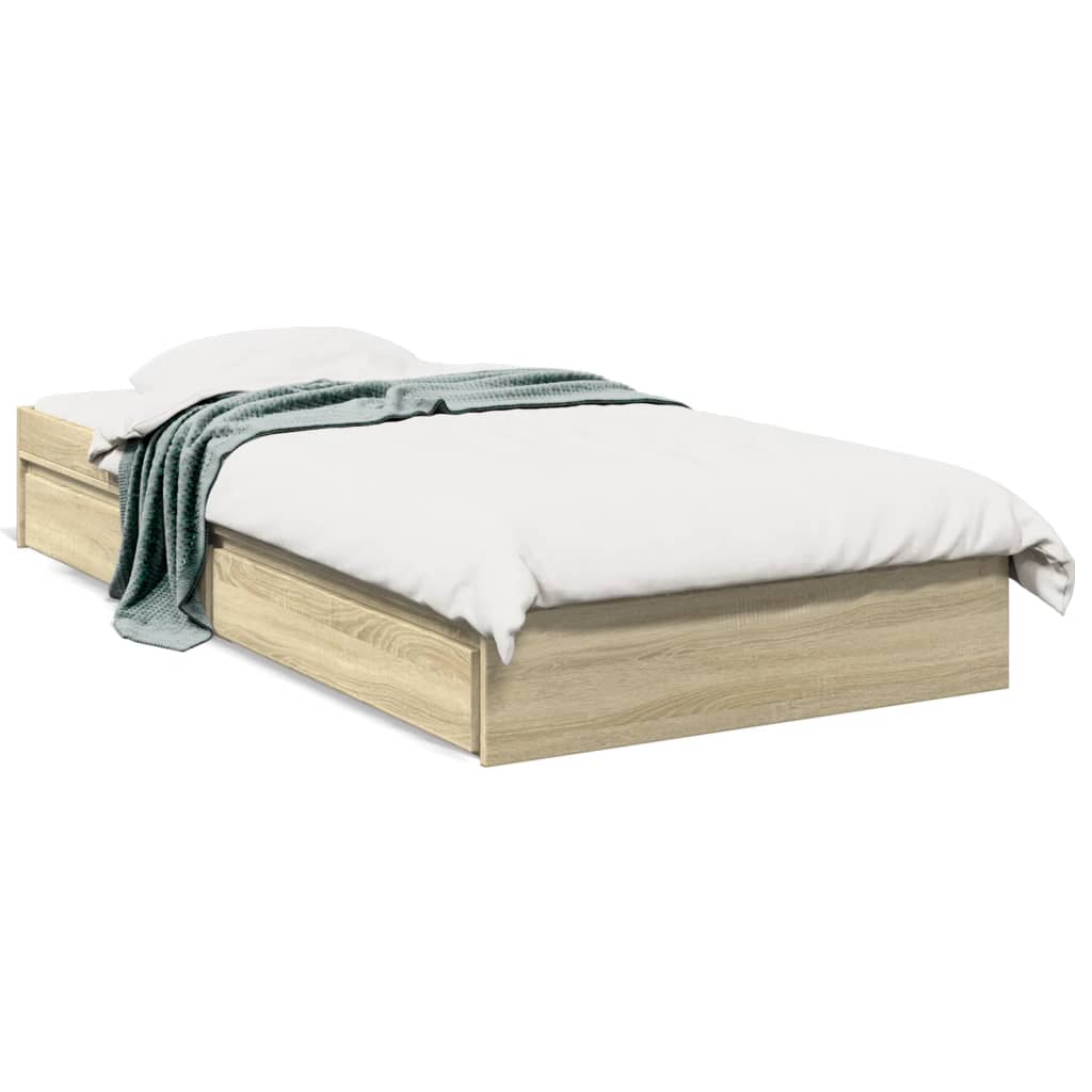 Sengeramme Med Skuffer Sonoma Eik 75X190 Cm Konstruert Tre