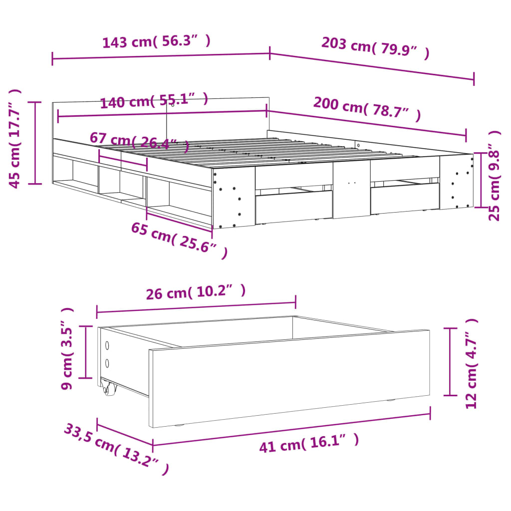 Sengeramme Høyglans Hvit 140X200 Cm Konstruert Tre