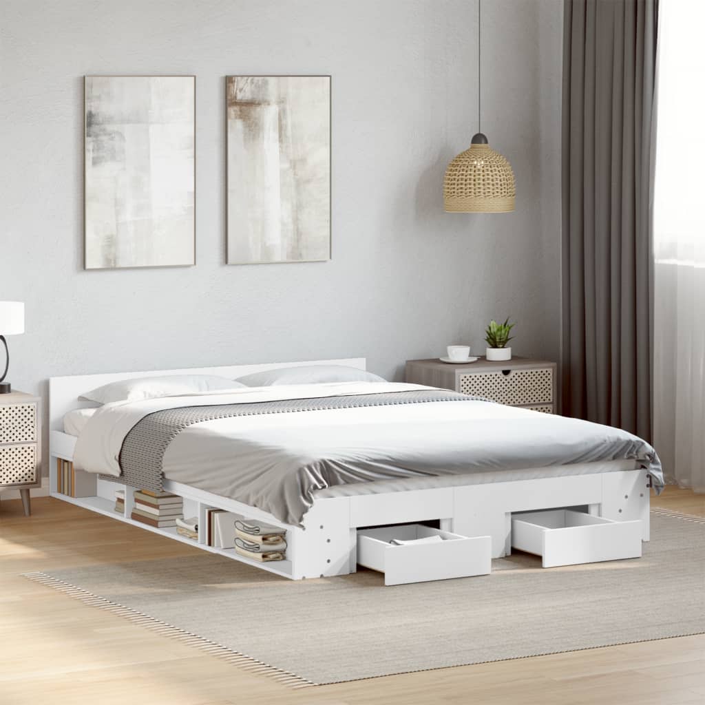 Sengeramme Høyglans Hvit 140X200 Cm Konstruert Tre