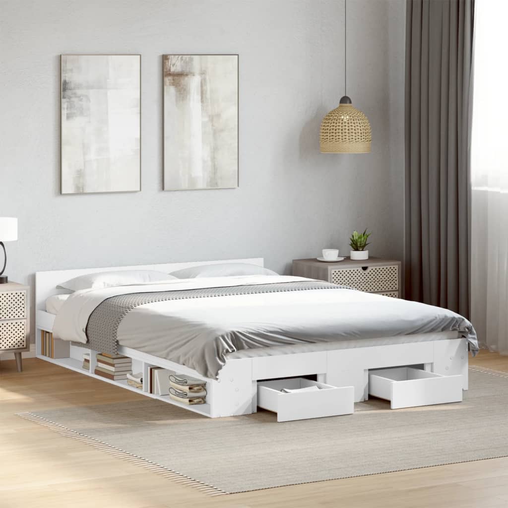 Sengeramme Med Skuffer Hvit 120X190 Cm Konstruert Tre