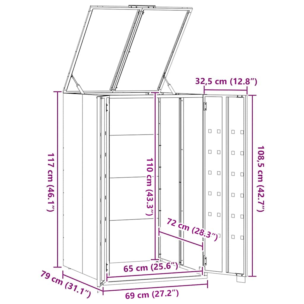 Søppeldunkskur For Enkelt Dunk Grå 69X79X117 Cm Stål